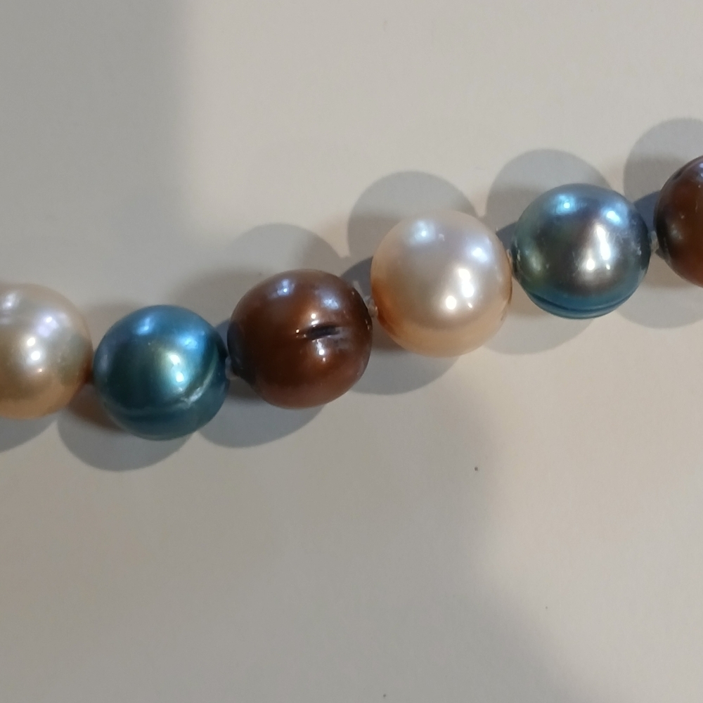 🌏🌟18" Honora Genuine Pearl Necklace 8-10mm. Teal, Taupe & Brown🌟🌏 - Picture 9 of 16